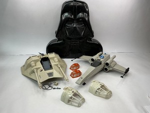 lot 89 image: Misc Vintage Star Wars Vehicle Lot for Parts or Repair Plus Darth Vader Carrying Case