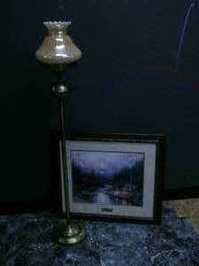 lot 153 image: Vintage lamp (works) with framed ar...