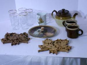 lot 103 image: Vintage Teapot, coffee cups, handca...