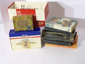 lot 56 image: Vintage cigar boxes and books...