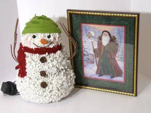 lot 67 image: Plug in Snowmand and framed picture...