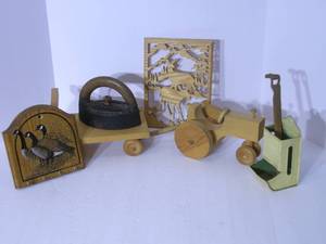 lot 52 image: Antique Iron, vintage wooden items,...
