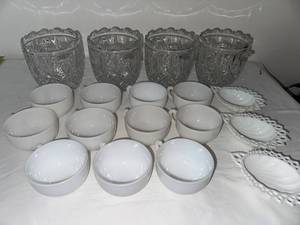 lot 67 image: Set of 14 White Cups and Creamers with Salt and Pepper Shakers