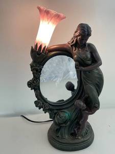lot 8 image: Art Nouveau Style Lady Lamp with Figurine and Mirror