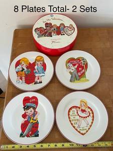 lot 49 image: 8 Vintage Be My Valentine Dessert Plates by Rosanna - 2 Sets