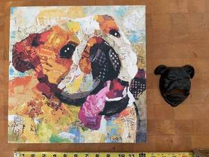lot 54 image: Bulldog-Head Cast Iron Wall Mounted Bottle Opener with Abstract Painting