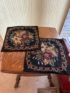 lot 78 image: Pair of Vintage Floral Tapestry Cushions, 14 x 14 Inches