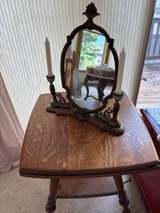 lot 82 image: Vintage Art Nouveau style Ribbon Vanity Mirror with Candle holders