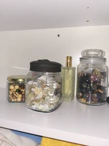 lot 102 image: Collection of Assorted Buttons and Wooden Beads in Jars