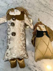 lot 112 image: Pair of Woof & Poof Angel Dolls with Gold Accents