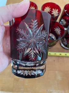 lot 121 image: Set of 6 Ruby Red Cut Crystal Whiskey Tumblers