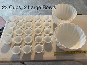 lot 124 image: Set of 23 White Cups with 2 Large Matching Bowls