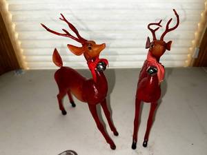 lot 160 image: Pair of Vintage Red Plastic Reindeer Figurines