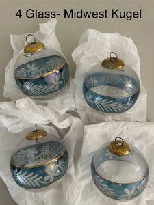 lot 174 image: Set of 4 Midwest Kugel Glass Ornaments with Etched Design