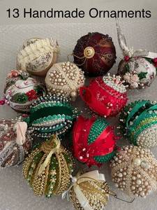 lot 175 image: Collection of 13 Handmade Beaded and Ribbon Ornaments