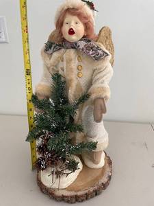 lot 179 image: Handcrafted Angel Figurine with Faux Fur and Holiday Branches