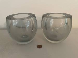 lot 202 image: Pair of Etched Crystal Vases with Leaping Antelope Design