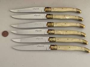 lot 248 image: Set of 6 Jean Dubost Laguiole Steak Knives with Ivory Handles