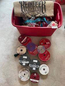 lot 252 image: Collection of Assorted Holiday and Decorative Ribbons with Burlap Sack  - Tote not included