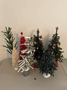 lot 258 image: Set of 8 Assorted Artificial Christmas Trees incl Bottle Brush