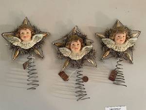 lot 259 image: Set of 3 Angel Head Christmas Tree Toppers with Springs