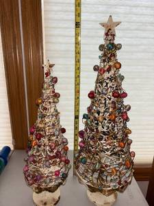 lot 293 image: Pair of Metal Christmas Cone Trees with Decorative Beads