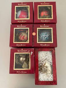 lot 303 image: Set of 5 Waterford Holiday Heirloom Ornaments and 1 Silverado Ornament