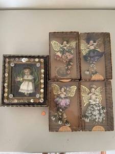 lot 304 image: Lot of 4 Flower Fairy Figurines and Child Jesus Artwork
