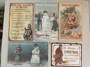 lot 315 image: Collection of 5 Vintage Christmas Metal Signs