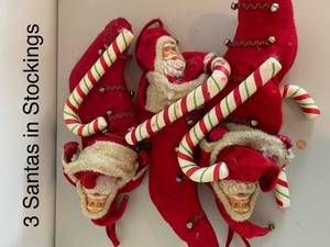 lot 333 image: Set of 3 Decorative Santas in Stockings with Candy Canes