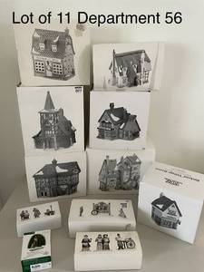 lot 355 image: Lot of 11 Department 56 Dickens Village Series Handcrafted Porcelain Collectibles