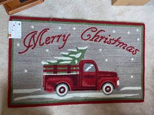 lot 692 image: Holiday Christmas Accent Rug with Red Truck Design - 27 x 45 Inches