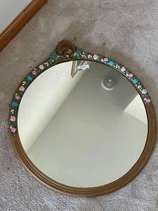 lot 693 image: Vintage Louis Bierfeld Round Mirror with Floral Design