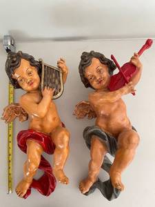 lot 700 image: Set of 2 Cherub Wall Dcor Plaques with Musical Instruments