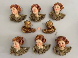 lot 708 image: Set of 8 Vintage Cherub Wall Plaques including Italian and Handpainted