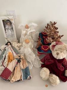 lot 710 image: Christmas Decor Collection Angels, Dolls, Teddy Bear, and Reindeer Set