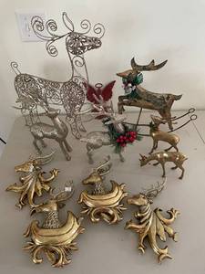 lot 738 image: Collection of Decorative Metal Reindeer Sculptures incl. Brass