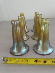 lot 767 image: Set of 6 Iridescent Type Slip Shade Glass Lamp Covers