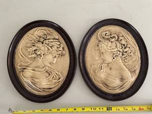 lot 768 image: Pair of Vintage Style Oval Wall Plaques with Female Busts