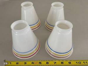 lot 772 image: Set of 4 White Glass Lamp Shades with Colorful Stripes