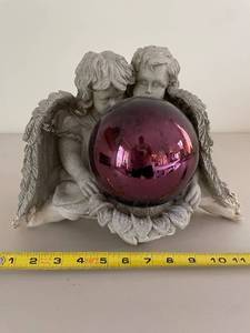 lot 778 image: Vintage Concrete Textured Angel Sculpture with Removable Spherical Ornament