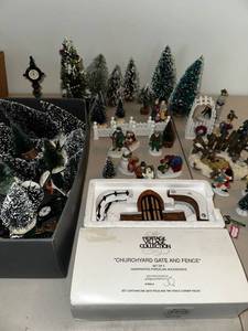 lot 791 image: Christmas Village Set with Trees, Figures, and Porcelain Fence