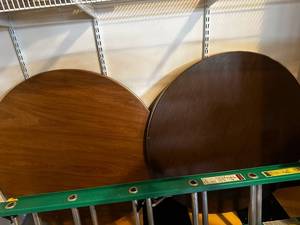 lot 794 image: Set of 2 Round Wooden Folding Tables