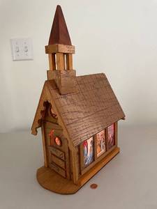 lot 796 image: Handcrafted Wooden Church with Illuminated Interior
