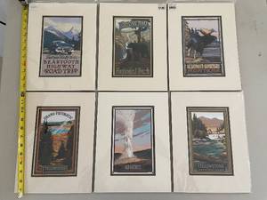 lot 797 image: Set of 6 Vintage-Style Yellowstone and Beartooth Highway Prints