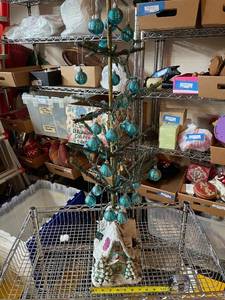 lot 817 image: Vintage Tabletop Holiday Tree with Lighted Ceramic House Base