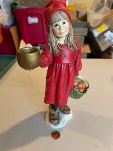 lot 828 image: Vintage Candy Design Figurine of Girl in Red Dress with Basket