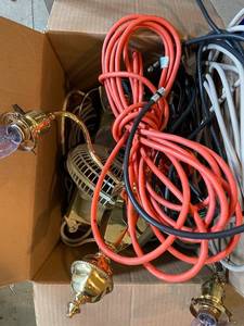 lot 854 image: Box of Mixed Extension Cords and Electrical Accessories