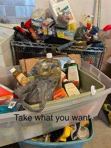 lot 900 image: TAKE WHAT YOU WANT Collection of Household Items Including Cleaners and Tools