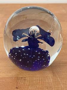 lot 207B image: Handcrafted Glass Paperweight with Blue Flower Design